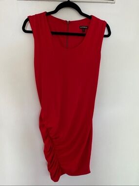 Express Red Sleeveless Side-Ruched Scoop Dress